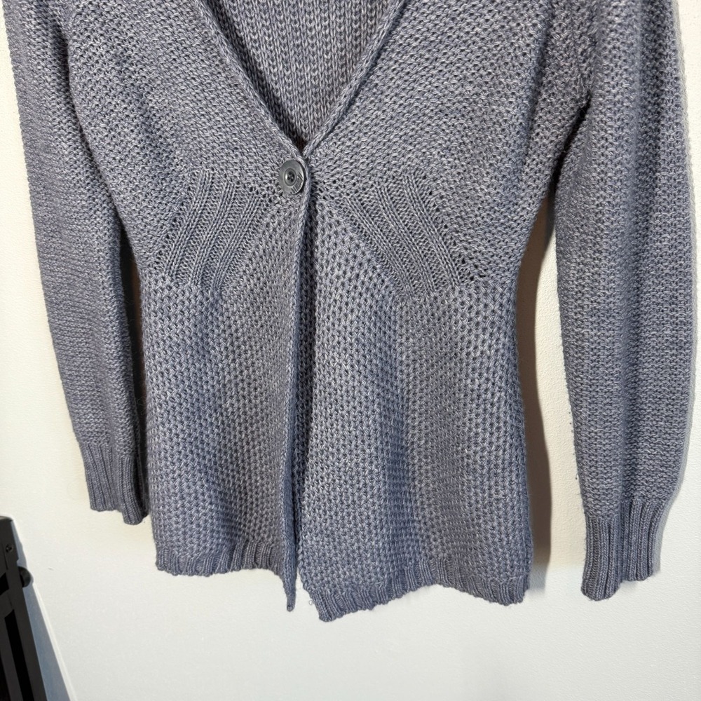 Hekla & Co Women Blue Wool Blend 1 Button Cardigan Sweater Medium Crochet - Picture 4 of 9